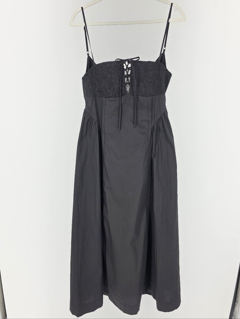 La Lavon Black Sleeveless Smocked Tie Back Dress, Sz L